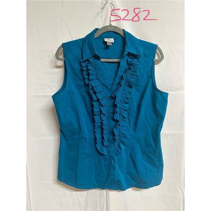 Vintage 80s Worthington Women's Blue Sleeveless Ruffle Blouse Size L