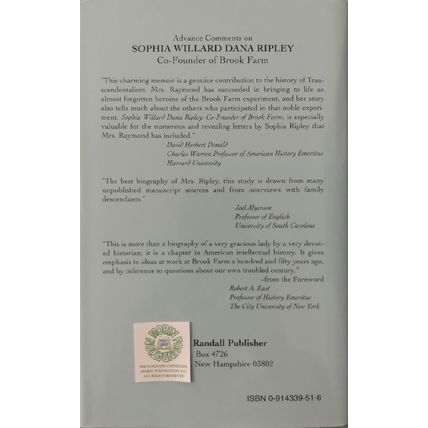 SOPHIA WILLARD DANA RIPLEY CO-FOUNDER OF BROOK FARM MASSACHUSETTS by H D RAYMOND