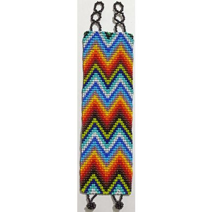 Traditional Huichol Art. Mexico Glass Seed Beads Bracelet. Crazy Waves 2
