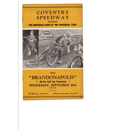 Coventry Brandonapolis 1951 speedway programme