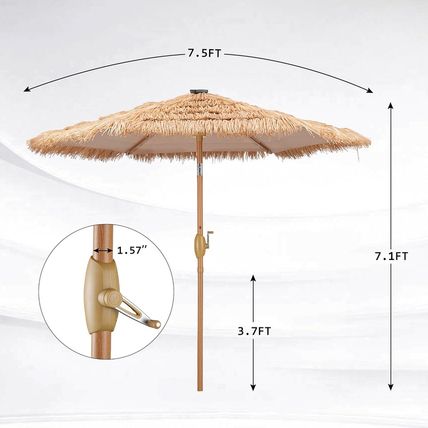 GDY 7.5Ft Tiki Patio Umbrella with 18 LED Lights, Outdoor Table Umbrella with Cr