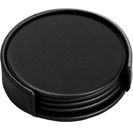 Dacasso Black Leather 4-Round Coaster Set