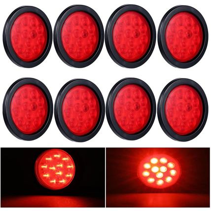 4Inch round Red LED Trailer Tail Lights (Pack of 8) Grommet Plug Included Stop T