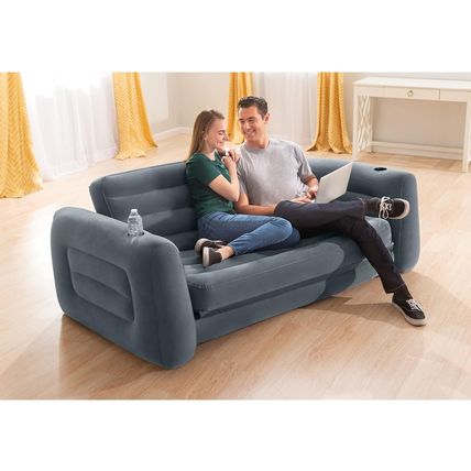 Intex Inflatable Pull-Out Sofa: Velvety Surface, 2-In-1 Valve, Cupholder, 46" X