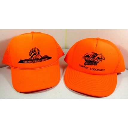 2 Vintage Ute Mountain Casino Towaoc Colorado Blaze Orange Mesh Cap Trucker Hats