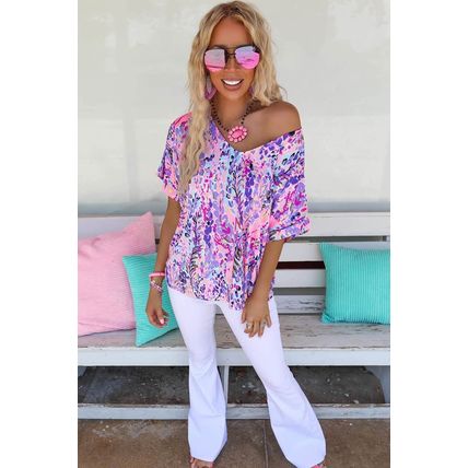 Pink Loose Painted Floral Tee
