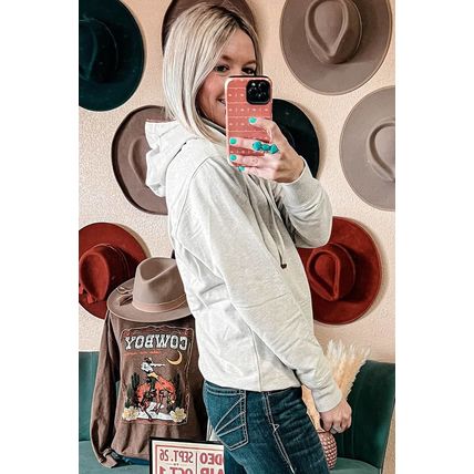 Beige Drawstring Kangaroo Pocket Henley Hoodie