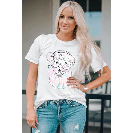 White Cute Santa Claus Graphic Casual Tee
