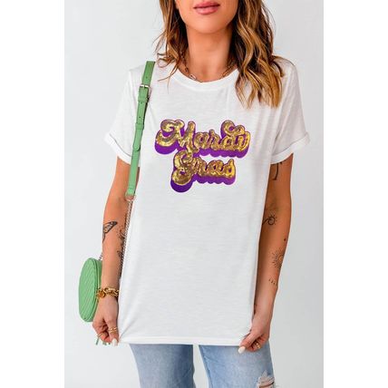 White Mardi Gras Sequin Graphic T-shirt