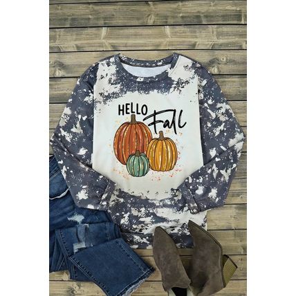 Multicolor Hello Fall Pumpkin Graphic Tie Dye Long Sleeve Top