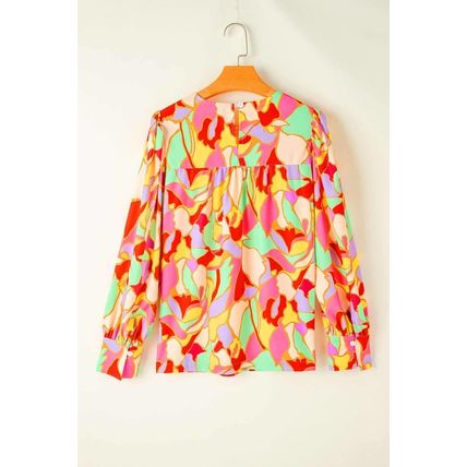 Yellow Abstract Print Puff Sleeve Blouse