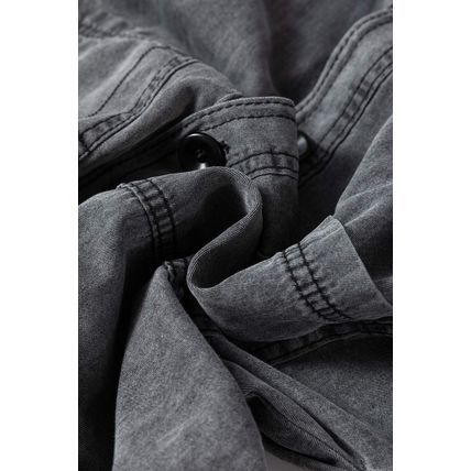 Medium Grey Mineral Wash Patched Pocket Split Denim Jacket