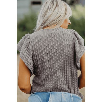 Sleet Solid Color Textured Flutter Sleeve Top