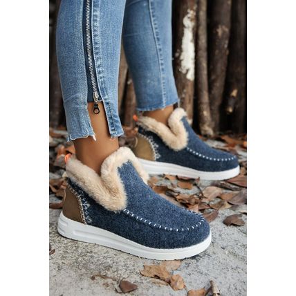 Blue Suede Stitching Patchwork Plush Lined Anklet Boots