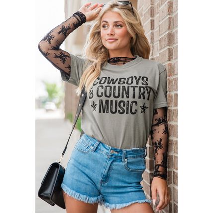 High Cowboys & Country Music Graphic Crew Neck T Shirt