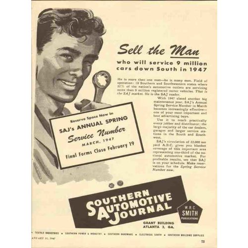 southern automotive journal 1947 sell the man service media vintage ad
