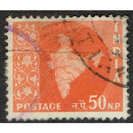 India 1958 Definitive Issue 50np Orange wmk Asokan Temple SG410 GU