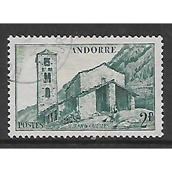 FRANCE ANDORRA 1944 2F BLUE GREEN ST JEAN DE CASELLES CHURCH SG F108 FINE USED