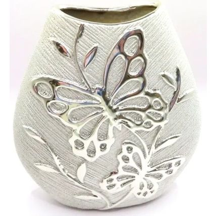 Butterfly Silver Vase Oval Shape 20 CM Gift Home Decor Flowers Dried Decoration