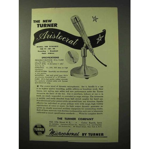 1950 Turner 50D Dynamic Aristocrat Microphone Ad