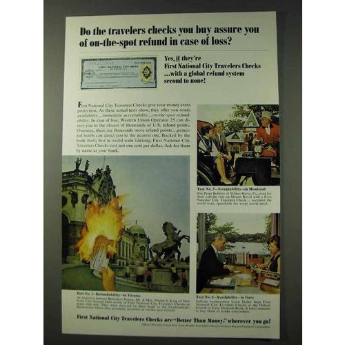 1965 First National City Bank Travelers Checks Ad - in Case of Loss