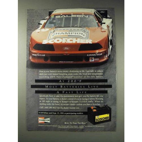 1991 Champion Scorcher Battery Ad - a Fast Life