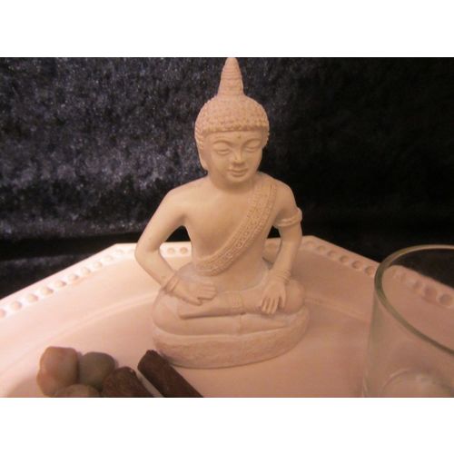 BUDDHA Figur, Statue, Feng Shui Dekoration,6-eckiger Teller,Kerzengläser,Dekomat