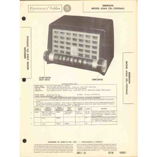 EMERSON model 636A 5 tube AM radio receiver Sams Photofact manual