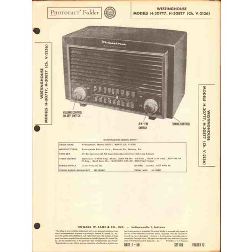 WESTINGHOUSE model H-307T7 H-308T7 AM FM radio Sams Photofact Manual