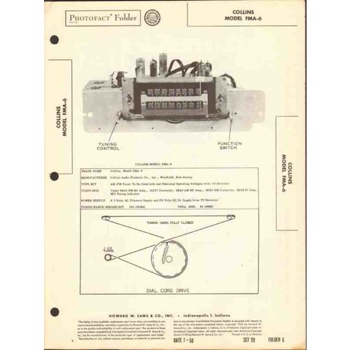 COLLINS model FMA-6 6 tube AM FM radio receiver Sams Photofact manual