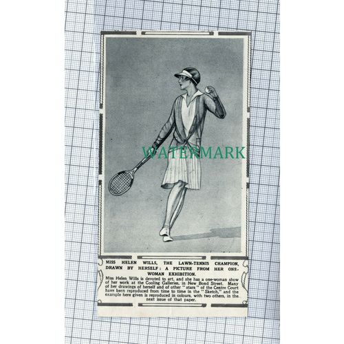 C4641) Miss Helen Wills Lawn Tennis Champion Drawing - 1929 Clip