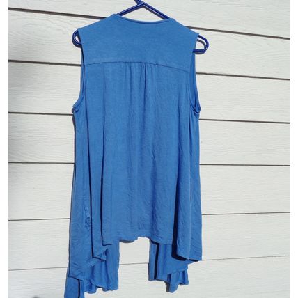 LOGO Lori Goldstein Blue Open Front Cardigan Vest Womens Medium 44 Chest 014