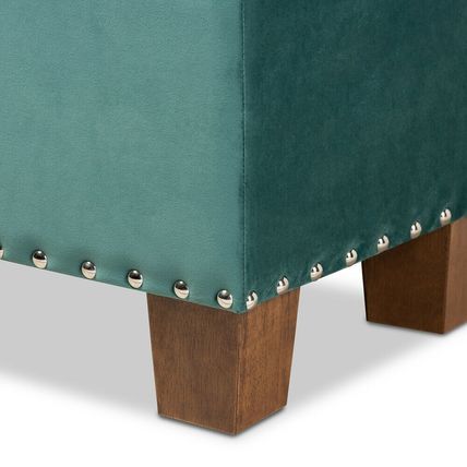 Padded Velvet Ottoman Storage Bed Bench Button-Tufted Nail Head Teal Blue Gray