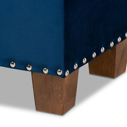 Padded Velvet Ottoman Storage Bed Bench Button-Tufted Nail Head Teal Blue Gray