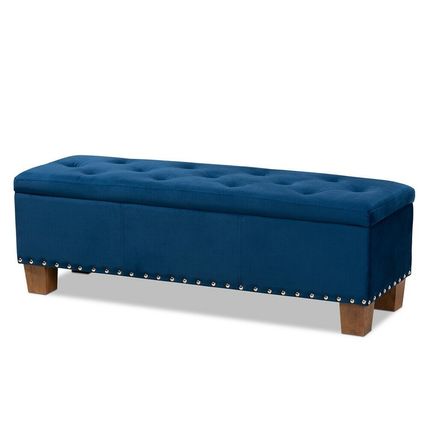 Padded Velvet Ottoman Storage Bed Bench Button-Tufted Nail Head Teal Blue Gray