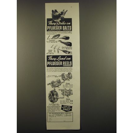 1938 Pflueger Baits and Reels Ad - They strike on Pflueger Baits