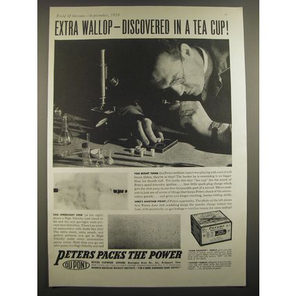 1938 Peters High Velocity Shells Ad - Extra wallop - discovered in a tea cup