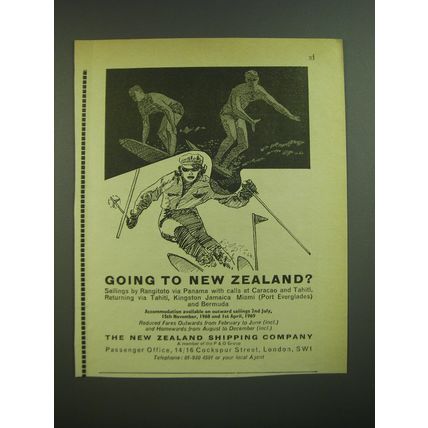 1968 New Zealand Shipping Company Ad - Surfing, Skiiing