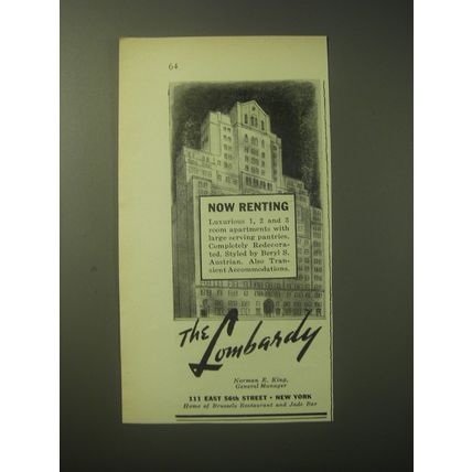 1948 The Lombardy Ad - Now Renting