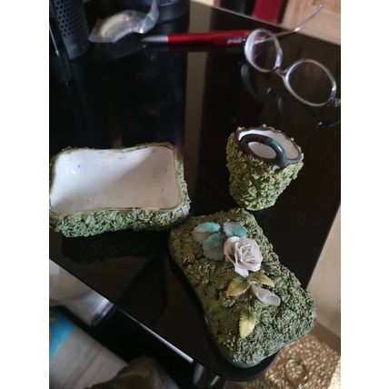 Lidded Pot And Small Hanging Pot Floral Moss Effect