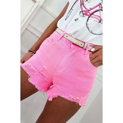 Rose Solid Color Distressed Denim Shorts