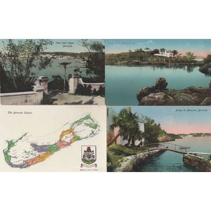 Bermuda Map Norwood Bridge River Waters Boat 4x Old Postcard s