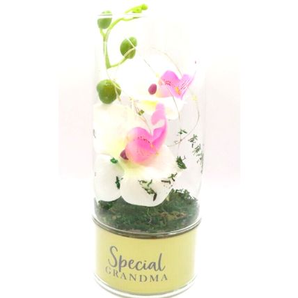 Special Grandma LED Tube Light with Faux Pink Flowers Glass LED 20 CM Gift Home