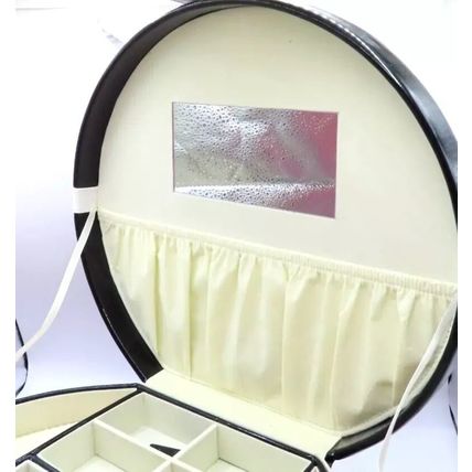 Round Black & White Jewellery Box with White Bow & Handles 43 CM Gift Storage