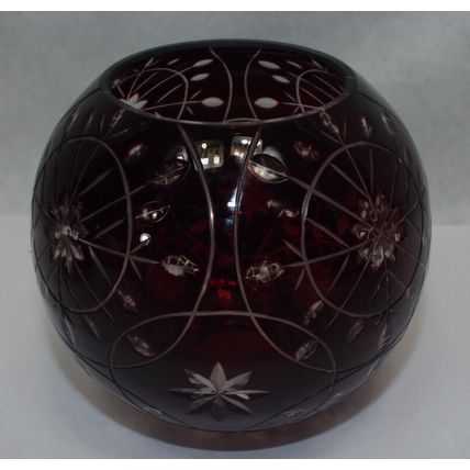 2 Mint Vintage Hand Made Ruby Red Bohemian Cut Crystal Art Glass Bowl Vase Set