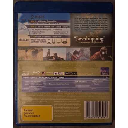 Disney The Jungle Book 3D + Blu Ray Neel Sethi Bill Murray Idris Elba