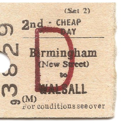 B.R.B. Edmondson Ticket - Birmingham New Street to Walsall