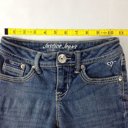 Justice Jeans Girls Distressed Straight Leg Blue Jeans Size 7R