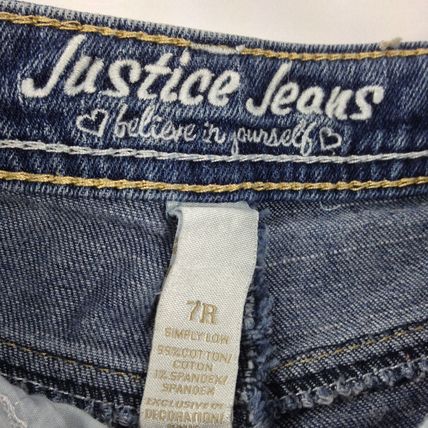 Justice Jeans Girls Distressed Straight Leg Blue Jeans Size 7R