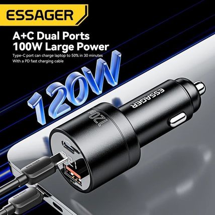 Essager 120W PD Car Charger QC 4.0 100W iPhone Lenovo Laptop 65W Battery Charger